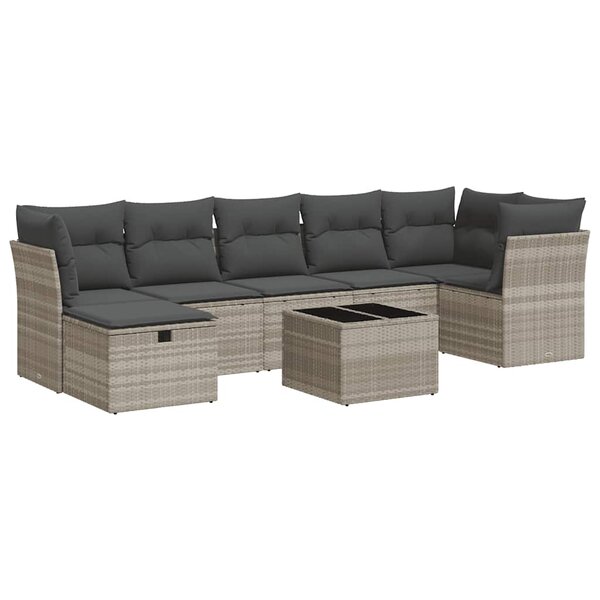 vidaXL Salon de jardin 8 Pièces avec coussins gris clair résine tressée