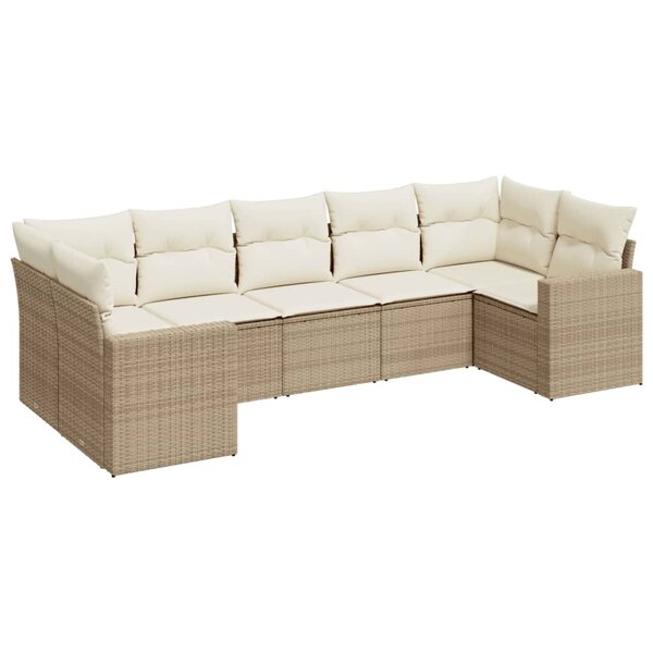 vidaXL Salon de jardin avec coussins 7 Pièces beige résine tressée