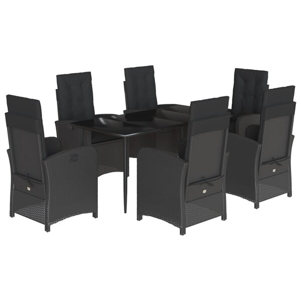 vidaXL Ensemble à manger de jardin coussins 7Pièces Noir Résine tressée