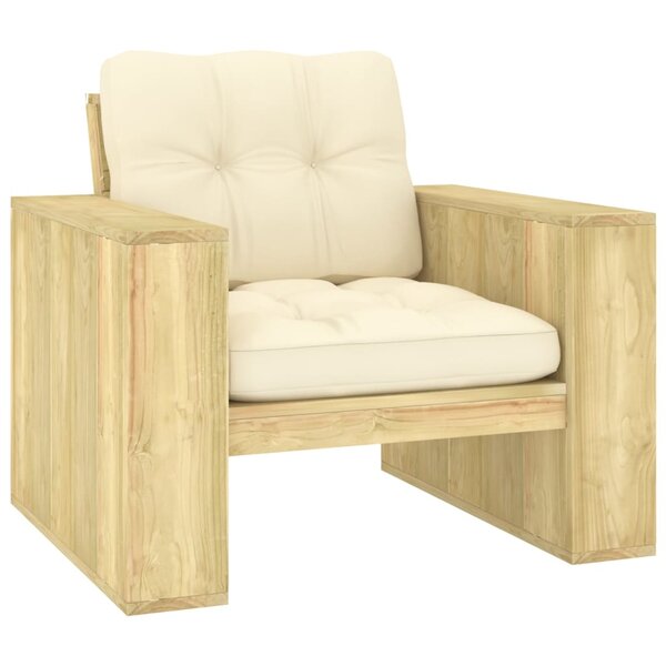 vidaXL Chaise de jardin avec coussins crème Bois de pin imprégné