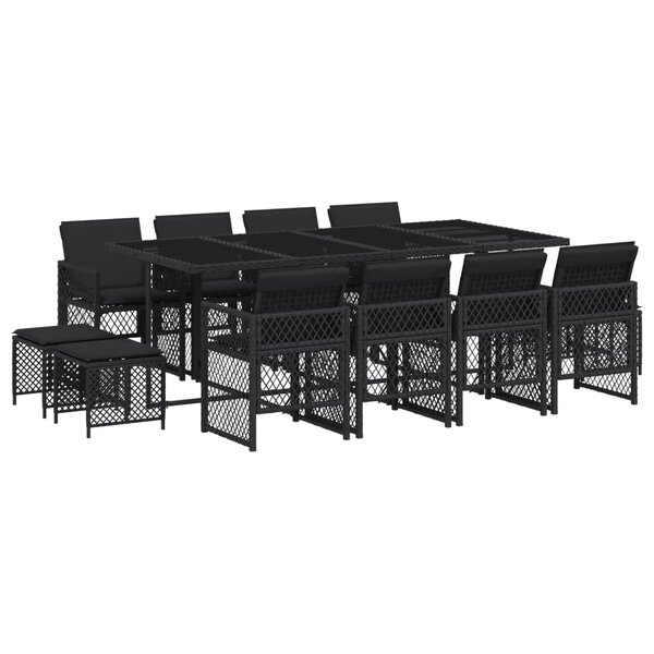 vidaXL Ensemble à manger de jardin 13 Pièces coussins noir résine tressée