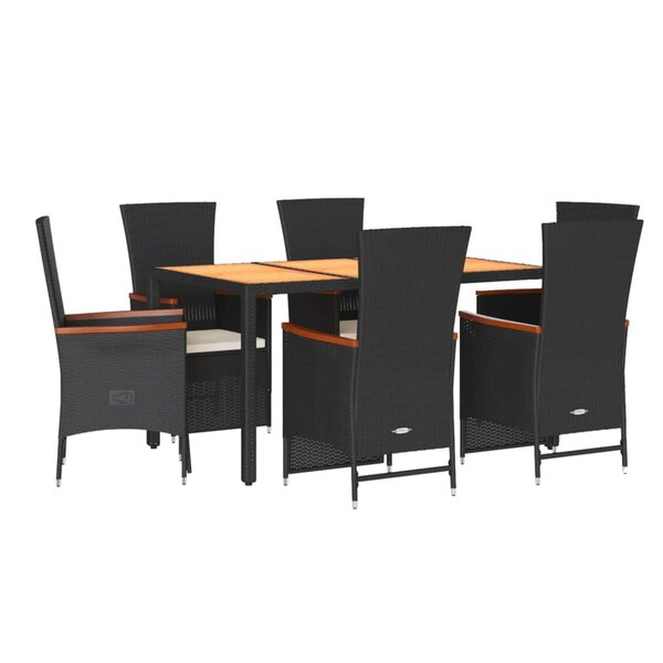 vidaXL Ensemble à manger de jardin coussins 7Pièces Noir Résine tressée