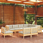 vidaXL Salon de jardin 9 Pièces avec coussins crème bois de pin massif