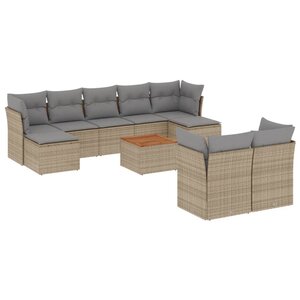 vidaXL Salon de jardin et coussins 10 Pièces mélange beige résine tressée