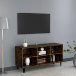 vidaXL Meuble TV avec pieds en métal Chêne fumé 103 5x30x50 cm