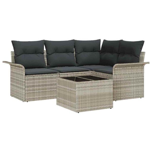 vidaXL Ensemble de canapé de jardin 5 Pièces Gris clair Poly rotin