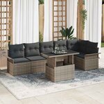 vidaXL Ensemble de canapé de jardin avec coussin 7 Pièces Gris Poly rotin