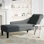 vidaXL Fauteuil long avec coussin et accoudoir droit gris foncé tissu