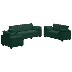 vidaXL Ensemble de canapés 3 Pièces avec coussins Vert foncé Velours