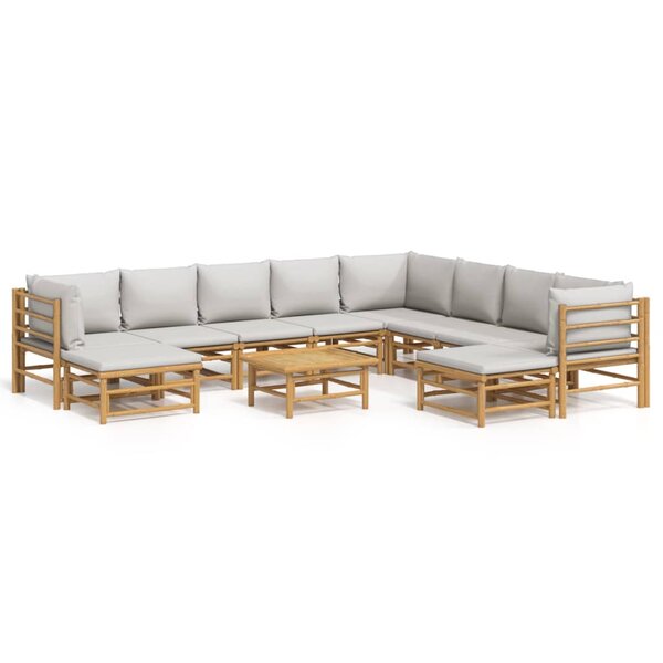 vidaXL Salon de jardin 11 Pièces avec coussins gris clair bambou