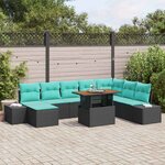 vidaXL Ensemble de canapé de jardin 9 Pièces Noir et Sarcelle