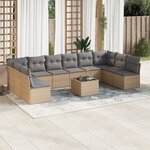 vidaXL Salon de jardin 11 Pièces avec coussins beige résine tressée