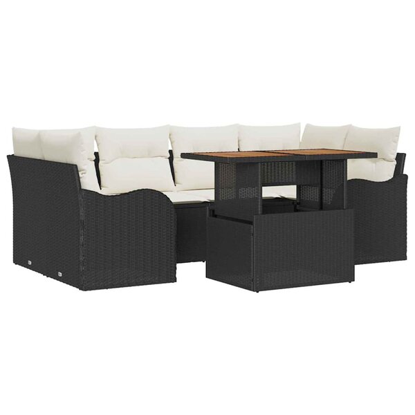 vidaXL Ensemble de canapé de jardin avec coussin 7 Pièces Noir et crème