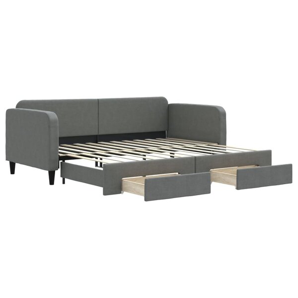 vidaXL Lit de jour avec gigogne et tiroirs gris foncé 90x200 cm tissu
