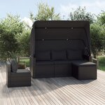 vidaXL Salon de jardin 4 Pièces avec coussins noir résine tressée