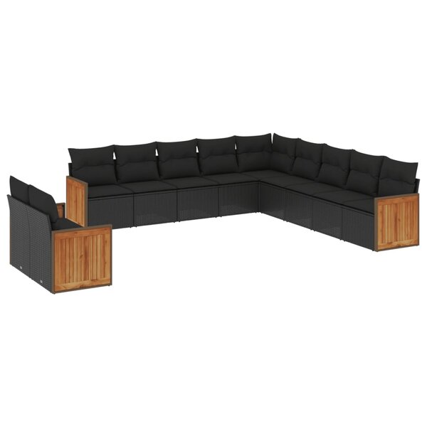 vidaXL Salon de jardin 11 Pièces avec coussins noir résine tressée