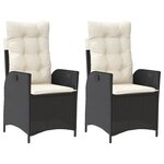vidaXL Chaises inclinables de jardin lot de 2 et coussins noir rotin