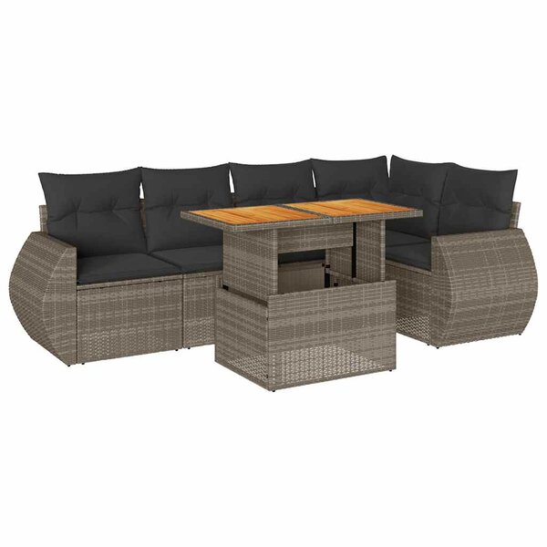 vidaXL Salon de jardin 6 Pièces avec coussins gris résine tressée