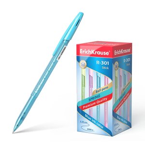 LOT de 50 Stylo bille Erichkrause R-301 Spring Stick 0.7 - Corps hexagonal translucide - Pointe 0.7mm - Encre à séchage rapide - Couleur bleue