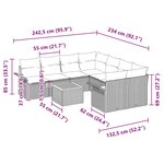 Ensemble de Canapé de Jardin 9 pièces avec Coussins Noir Rattan Poly Acacia