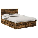 vidaXL Cadre de lit Chêne fumé 135 x 190 cm Bois Ingénierie