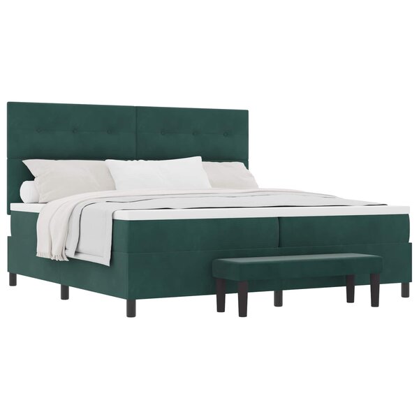 vidaXL Lit à ressorts avec matelas Vert foncé 200 x 200 cm Velours
