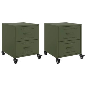 vidaXL Tables de chevet 2 Pièces vert olive 36x39x43 5 cm acier
