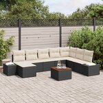 vidaXL Ensemble de canapé de jardin avec coussin 9 Pièces Noir Poly rotin