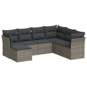 vidaXL Salon de jardin avec coussins 7 Pièces gris résine tressée