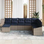 vidaXL Ensemble de canapé de jardin 8 Pièces Gris et marine polyrotin
