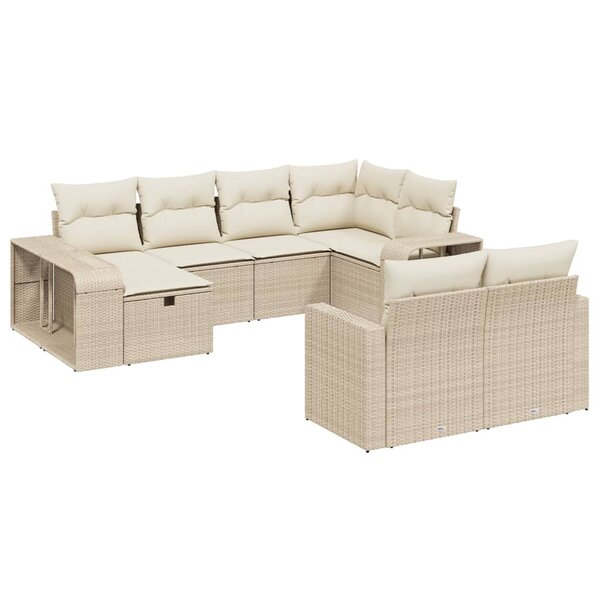vidaXL Salon de jardin avec coussins 10 Pièces beige résine tressée