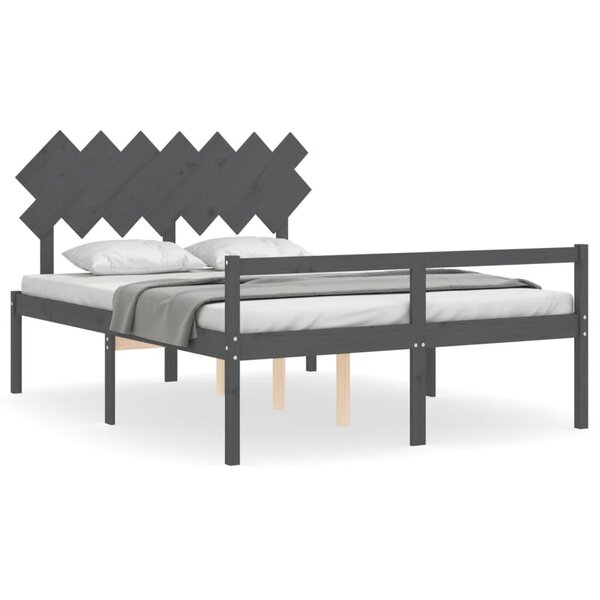 vidaXL Lit pour personne âgée sans matelas gris bois massif