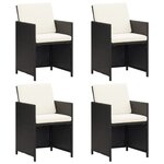 vidaXL Chaises à manger de jardin et coussins lot de 4 noir poly rotin