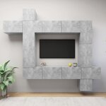 vidaXL Ensemble de meuble TV 9 Pièces Gris béton Bois d'ingénierie