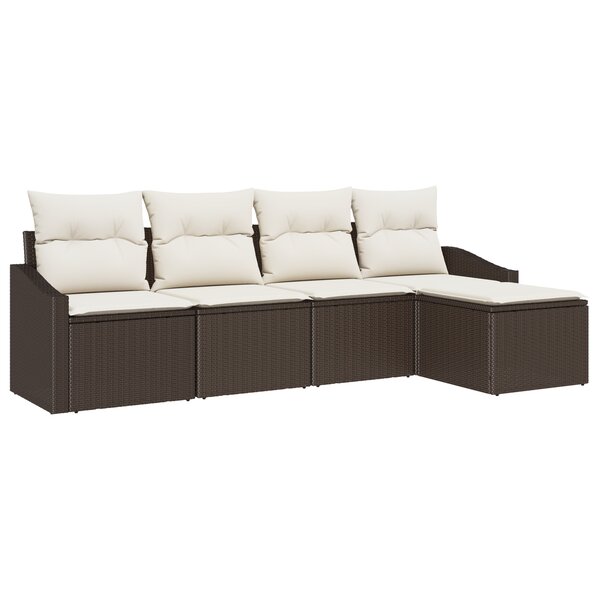 vidaXL Ensemble de Canapé de Jardin 5 Pièces avec Coussins en Rattan Brun