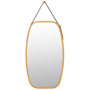Miroir mural suspendu avec cadre en bambou et sangle en cuir réglable coin arrondi 77 x 44 x 1 5 cm 20_0005060