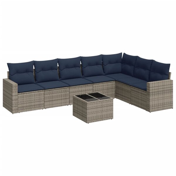 vidaXL Salon de jardin 8 Pièces avec coussins gris résine tressée