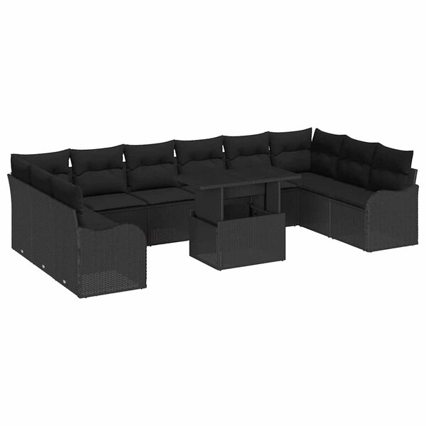 vidaXL Ensemble de canapé de jardin 11 Pièces Noir Poly rotin