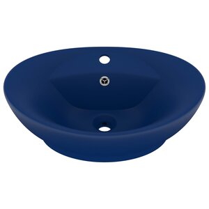vidaXL Lavabo ovale à trop-plein Bleu foncé mat 58 5x39 cm Céramique