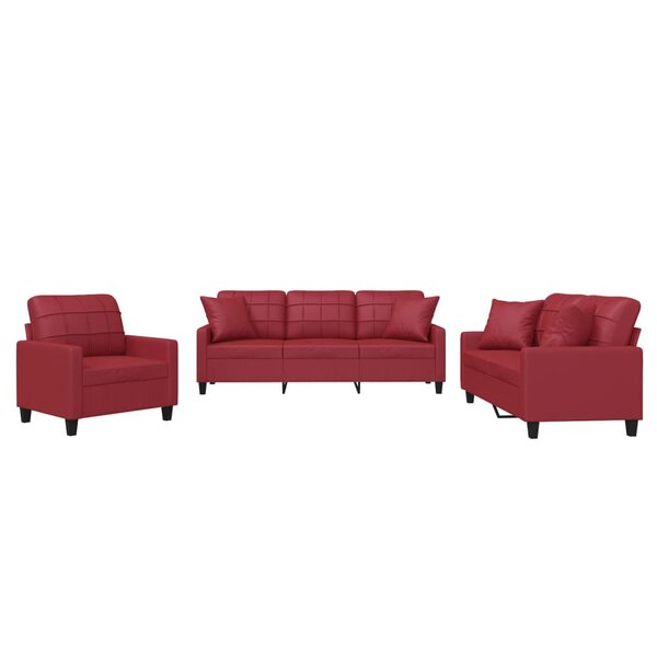 vidaXL Ensemble de canapés 3 Pièces et coussins rouge bordeaux similicuir