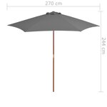 vidaXL Parasol d'extérieur avec mât en bois 270 cm Anthracite