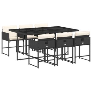 vidaXL Ensemble à manger de jardin coussins 7Pièces Noir Résine tressée