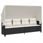 vidaXL Chaise longue avec auvent et coussins noir résine tressée