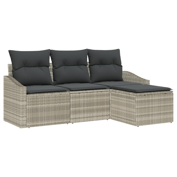 vidaXL Set de canapé de jardin 4 pièces avec coussins en poly rattan gris clair.