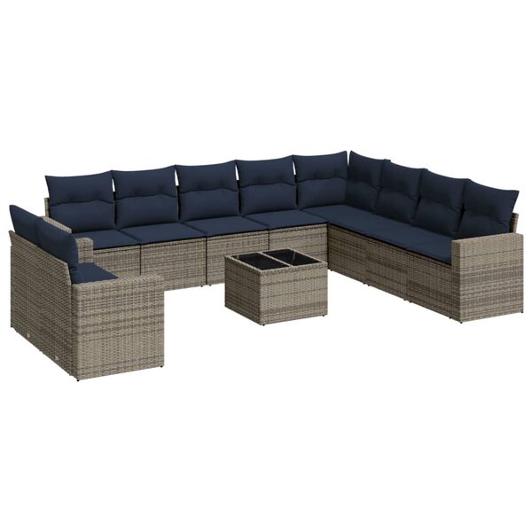 vidaXL Salon de jardin 11 Pièces avec coussins gris résine tressée