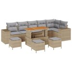 vidaXL Canapé de jardin en poly rotin beige de 10 pièces  accompagné de coussins  en acacia.