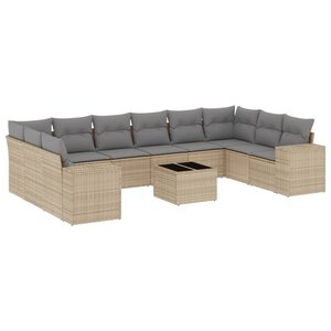 vidaXL Salon de jardin 11 Pièces avec coussins beige résine tressée
