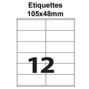 Étiquettes adhésives  105x48mm  (12étiquettes/feuille) - blanc - 20 feuilles -t3azur
