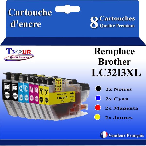 T3AZUR Lot de 8 Cartouches compatibles avec Brother LC3213 XL