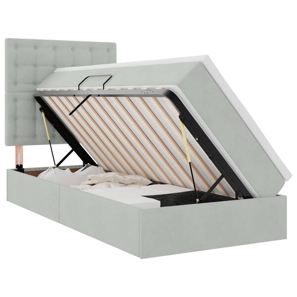 vidaXL Lit de rangement LED avec matelas Gris clair 90 x 190 cm